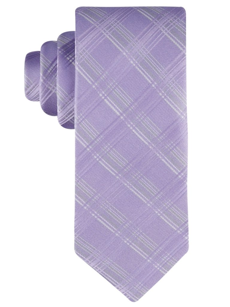 Calvin Klein Men Tie Necktie Purple Plaid One Size